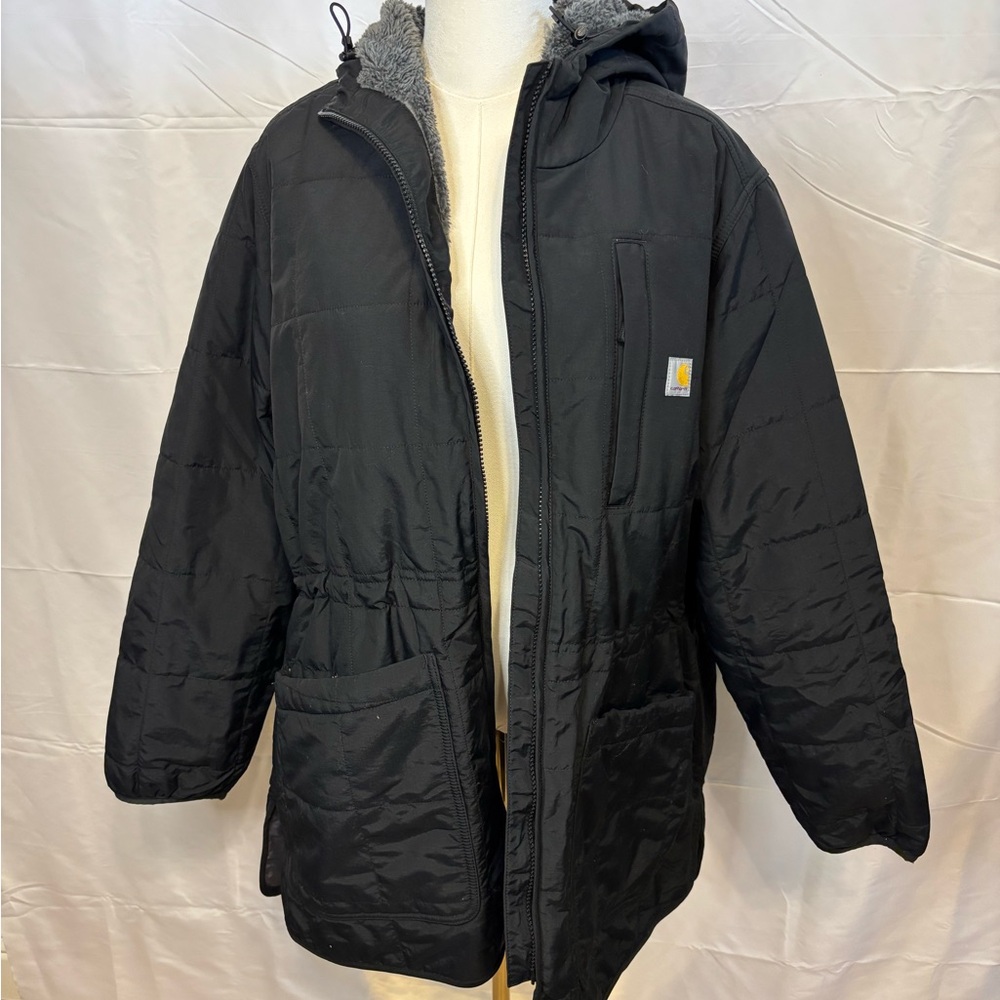 Carhartt Rain Defender Parka XL Black Loose‎ Fit Insulated Hooded Coat OC6465-W
